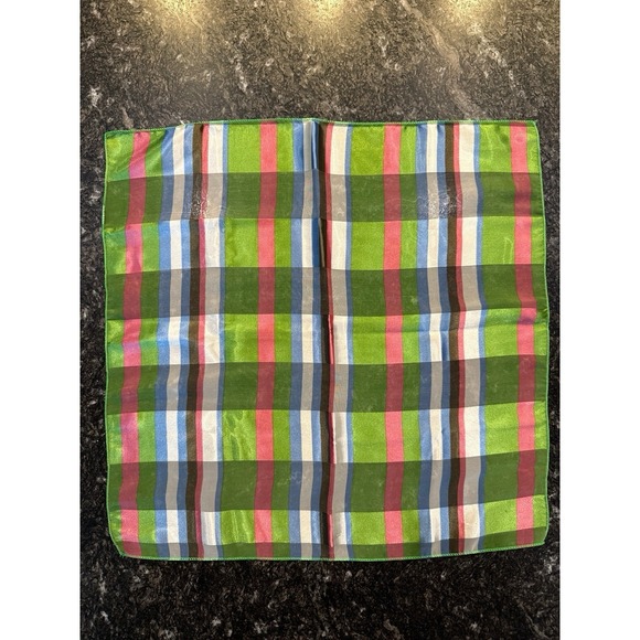 The Unbranded Brand Accessories - Sheer Striped Silk Scarf Stripe Plaid  Pink Sage Green Blue Cream Multi Organza